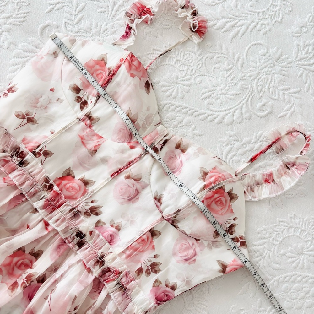 NWOT Lulus Sincerely Enchanting Ivory Floral Print Organza Midi Dress Large - Picture 6 of 7